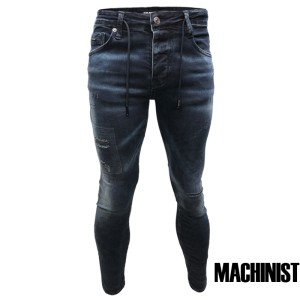Мъжки дънки RIPPED DARK BLUE JEANS №R618 – Тъмносини дънки с модерни кръпки