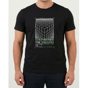 Мъжка тениска "Matrix" от памук и еластан в черен цвят 